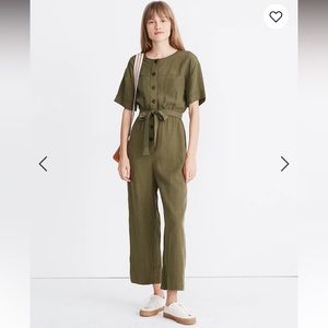 Madewell Short-Sleeve Belted Jumpsuit, Olive Green, L